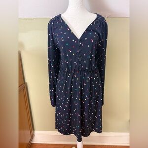 Oasis Star Print Long Sleeve Flowy Button Front Midi Lightweight Midi Dress